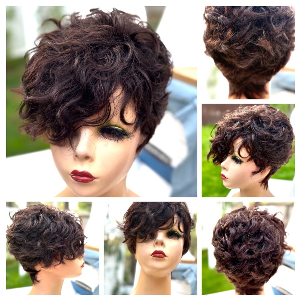 Short Curly Pixie Wig in Dark Brown - Women Hair
